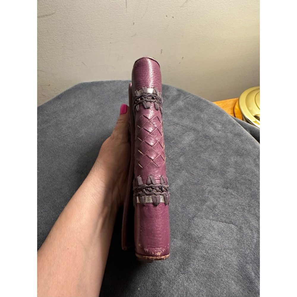 Bottega Veneta Purple Leather Long Snap Wallet w/ Woven Detail - Picture 8 of 15